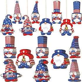 Qunclay 24 Pieces Patriotic Gnome Wood Ornaments 4th of July Independence Day Gnome Wooden Pendant Leprechaun Gnome Ornament Decoration for Independen