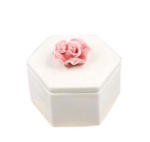 Ceramic Decoration Storage Box Rhombus-shaped Jewelry Box; Pink Flower