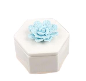 Ceramic Decoration Storage Box Rhombus-shaped Jewelry Box; Blue Flower