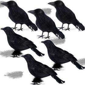 6 Pack Halloween Black Feathered Crows Realistic Party Home Decorations