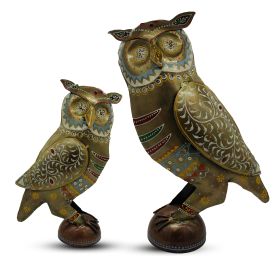 Metal Owl Couple Miniature Statue Showpiece Owl Sculpture Feng Shui Bird Figurine uses for Living Room, Garden