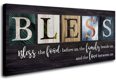 Inspirational Quotes Canvas Wall Art,Bless the Food Before Us Canvas Print,Motivational Wall Art for Living Room