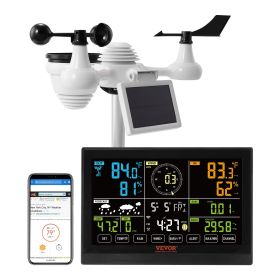 VEVOR 7-in-1 Wi-Fi Weather Station, 7.5 in Color Display, Home Weather Station Indoor Outdoor, with Solar Wireless Outdoor Sensor Alarm Alerts