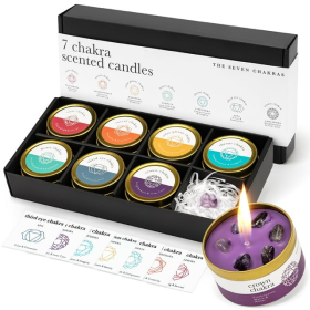 Chakra Candles with Crystals | Set of 7 Scented Candles with Essential Oils | Candle Gift Set for Meditation, Reiki, Mindfulness and Wellness