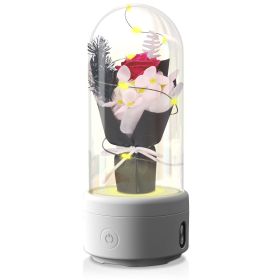 Creative 2 In 1 Bouquet LED Light And Bluetooth Speaker Mother's Day Gift Rose Luminous Night Light Ornament In Glass Cover (Option: Black-White Base)