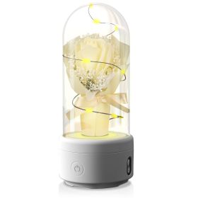 Creative 2 In 1 Bouquet LED Light And Bluetooth Speaker Mother's Day Gift Rose Luminous Night Light Ornament In Glass Cover (Option: Yellow-White Base)