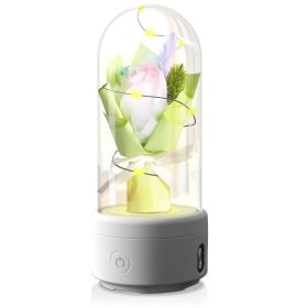 Creative 2 In 1 Bouquet LED Light And Bluetooth Speaker Mother's Day Gift Rose Luminous Night Light Ornament In Glass Cover (Option: Green-White Base)