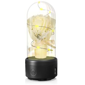 Creative 2 In 1 Bouquet LED Light And Bluetooth Speaker Mother's Day Gift Rose Luminous Night Light Ornament In Glass Cover (Option: Yellow-Black Base)