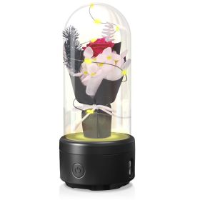 Creative 2 In 1 Bouquet LED Light And Bluetooth Speaker Mother's Day Gift Rose Luminous Night Light Ornament In Glass Cover (Option: Black-Black Base)