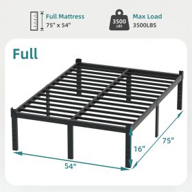 Classic Iron Bed Frame Mattress Under Bed Storage No Box Spring Needed Singe Full Queen King Size Black (Option: Full)