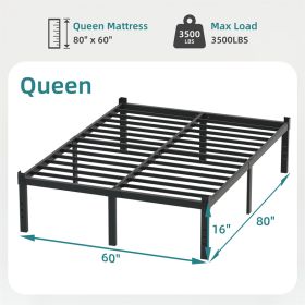 Classic Iron Bed Frame Mattress Under Bed Storage No Box Spring Needed Singe Full Queen King Size Black (Option: Queen)