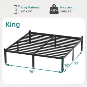 Classic Iron Bed Frame Mattress Under Bed Storage No Box Spring Needed Singe Full Queen King Size Black (Option: King)