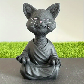 1pc Whimsical Cat Sculpture, Buddha Meditating Cat Statue, Cat Lover Gifts, Fairy Garden Animals, Decorations For Patio Yard Lawn Porch Desktop (Color: Black Cat)