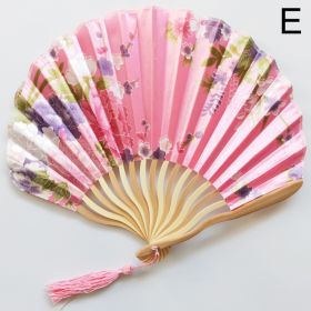 1pc Folding Fan Handheld Fans Chinese Imitation Silk Classical Hanfu Fan Tassel Elegent Female Fan Home Decoration Fan Chinese Fan Hand Folding Fans V (Color: Pink)