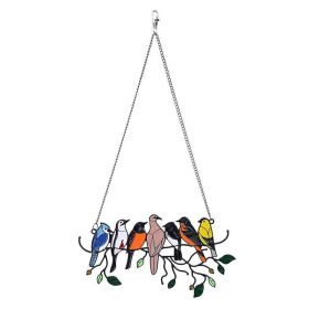 Metal Stained Bird Panel Glass Window Hanging Wall Decor Parrot Birds Art Pendant Wind Chimes Bird Ornaments Home Ornaments (Color: Seven Birds)
