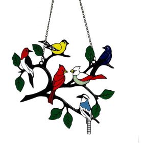 Metal Stained Bird Panel Glass Window Hanging Wall Decor Parrot Birds Art Pendant Wind Chimes Bird Ornaments Home Ornaments (Color: Six Birds)