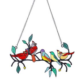 Metal Stained Bird Panel Glass Window Hanging Wall Decor Parrot Birds Art Pendant Wind Chimes Bird Ornaments Home Ornaments (Color: Five Birds)