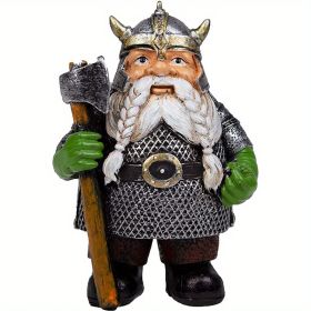 1pc Viking Victor Norse Gnome Statue, Viking Garden Gnome Figurines With Axe, Dwarf Ornaments For Indoor Outdoor Home Yard (Color: Hatchet)