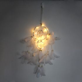 1pc Creative Dream Catcher With LED Lights; Night Light Dream Catcher; Wall Hanging Ornament (Color: White)