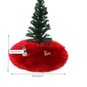 1pc Snow White Faux Fur Christmas Tree Skirt - Festive Holiday Decorations for Home and Party (Color: Red)