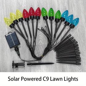 1 Pack 12 In 1 C9 Pointed Bubble Color Lawn Lights, Solar Christmas Decorative Lights, Outdoor Holiday Decorative, Ground Plug-in Lights (Items: Solar  Powered C9 Lights)