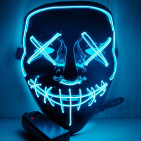 Black V Halloween Horror Glowing Mask (Color: Blue)
