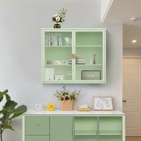 27.56"Glass Doors Modern Two-door Wall Cabinet with Featuring Three-tier Storage for Entryway Living Room Bathroom Dining Room (Color: Mint Green)