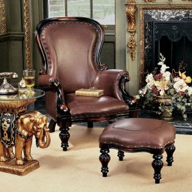 S/ ROCOCO FAUX LEATHER CHAIR & OTTOMAN      FRT-NR