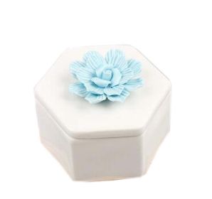 Ceramic Decoration Storage Box Rhombus-shaped Jewelry Box; Blue Flower