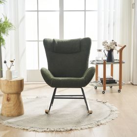Rocking Chair Nursery, Solid Wood Legs Reading Chair with Teddy Fabric Upholstered , Nap Armchair for Living Rooms, Bedrooms, Offices, Best Gift