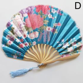 1pc Folding Fan Handheld Fans Chinese Imitation Silk Classical Hanfu Fan Tassel Elegent Female Fan Home Decoration Fan Chinese Fan Hand Folding Fans V (Color: Lake Blue)