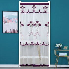 Double Yarn Door Curtain Anti-mosquito Flowers Embroidery Mute Bedroom Living Room Bathroom Universal Partition Home Decoration (Color: Purple, size: 100x210cm)