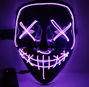 Black V Halloween Horror Glowing Mask (Color: Purple)