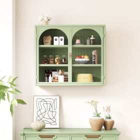 27.56"Glass Doors Modern Two-door Wall Cabinet with Featuring Three-tier Storage for Entryway Living Room Bathroom Dining Room (Color: Green)
