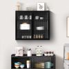 27.56"Glass Doors Modern Two-door Wall Cabinet with Featuring Three-tier Storage for Entryway Living Room Bathroom Dining Room